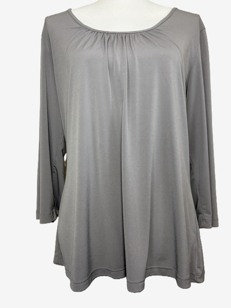 Susan Graver Essentials Liquid Knit Tunic Gray Medium M 3/4 Sleeve Stretch Top — image 2 of 8
